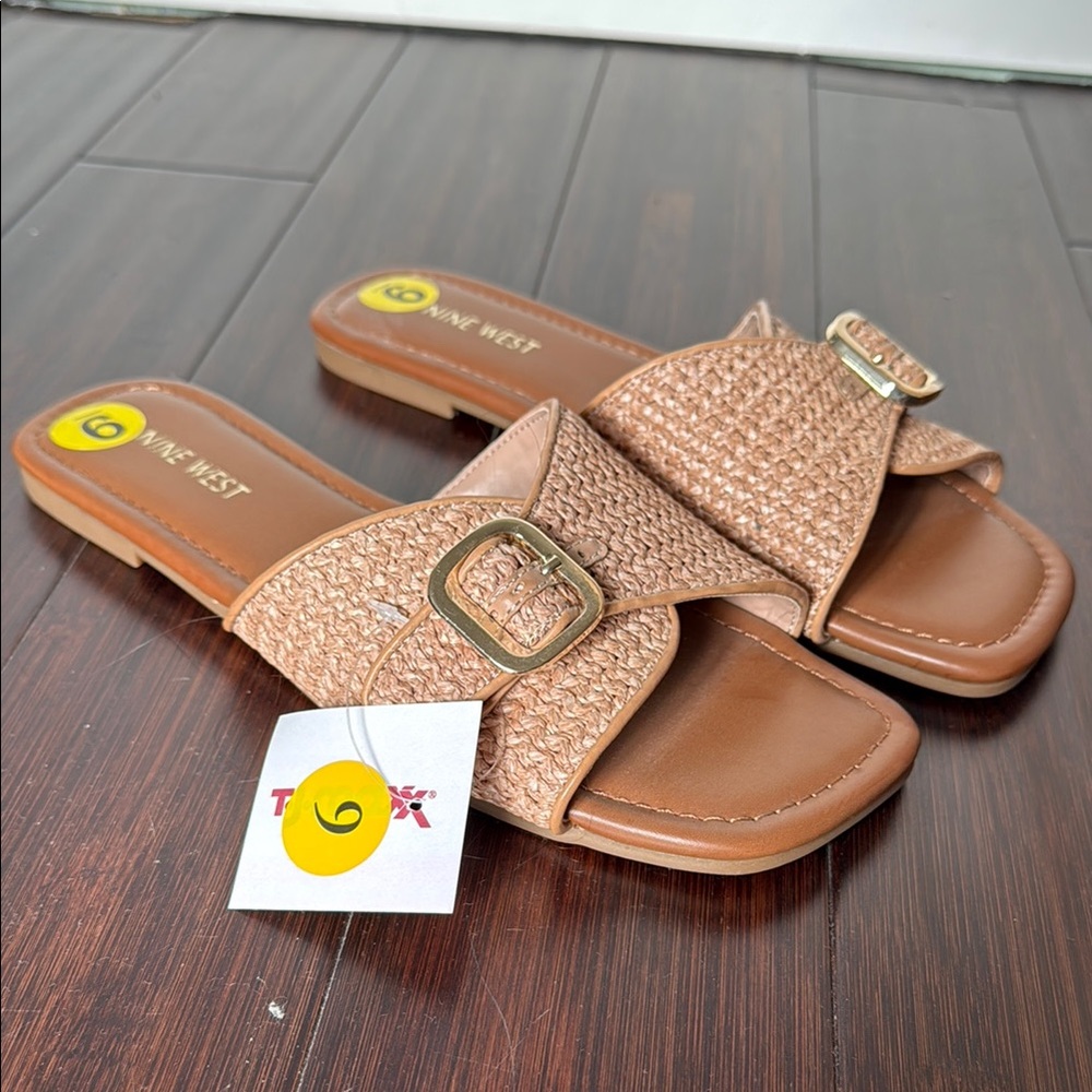 Nine West Tan Woven Slide Sandals